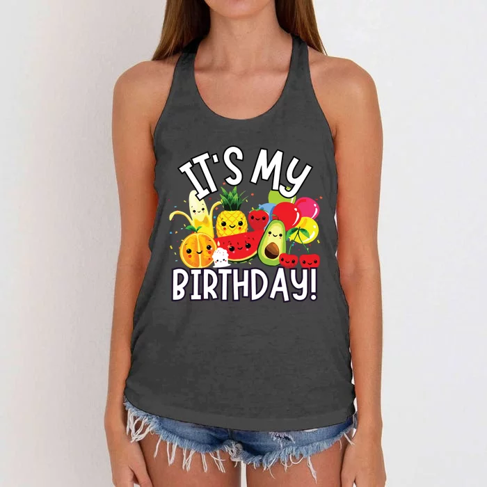 Hey Bear Its My Birthday Birthday Boy Girl Women's Knotted Racerback Tank