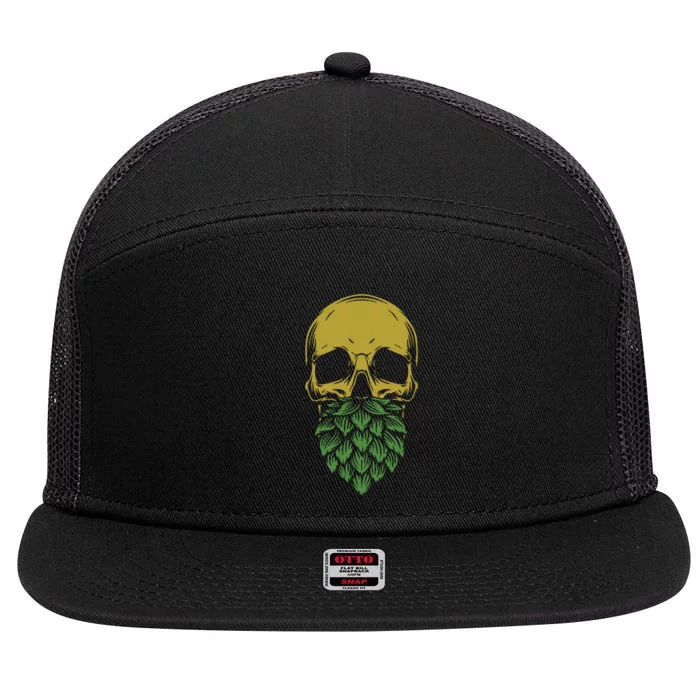 Home Brewing Ipa Craft Beer Brewer Skull Hop Beard 7 Panel Mesh Trucker Snapback Hat