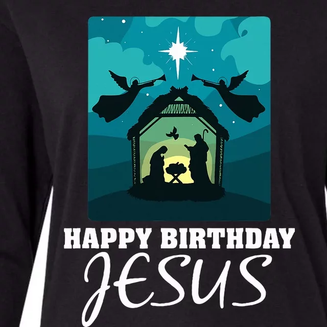 Happy Birthday Jesus  Christmas Advent Nativity Scene North Womens Cotton Relaxed Long Sleeve T-Shirt