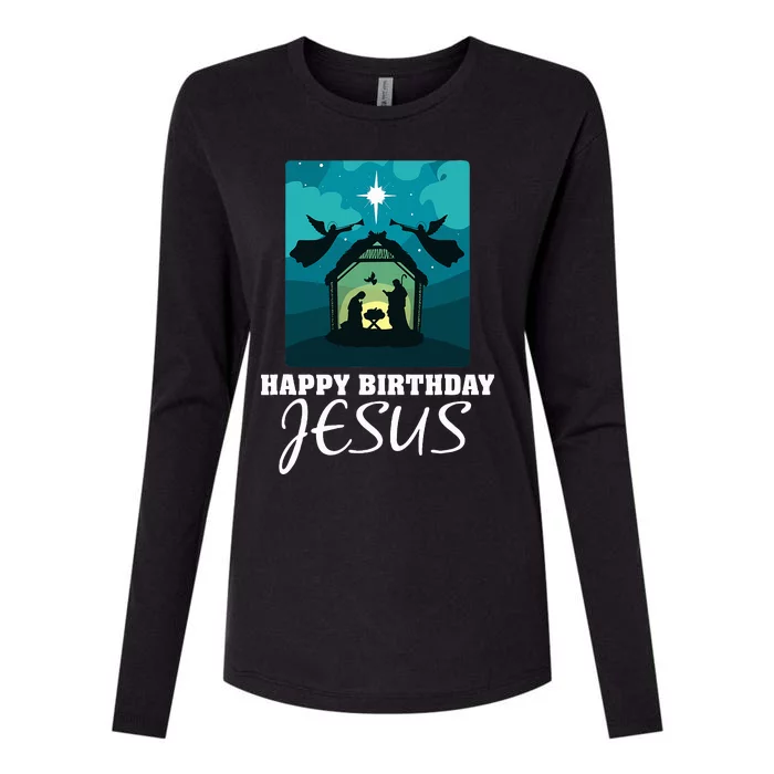 Happy Birthday Jesus  Christmas Advent Nativity Scene North Womens Cotton Relaxed Long Sleeve T-Shirt