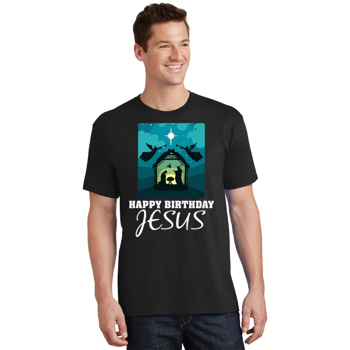 Happy Birthday Jesus  Christmas Advent Nativity Scene North T-Shirt