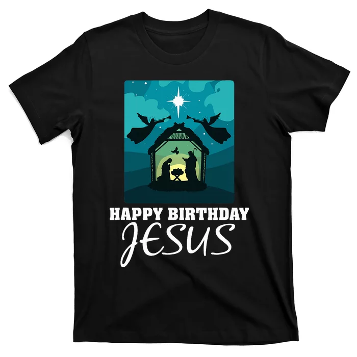 Happy Birthday Jesus  Christmas Advent Nativity Scene North T-Shirt