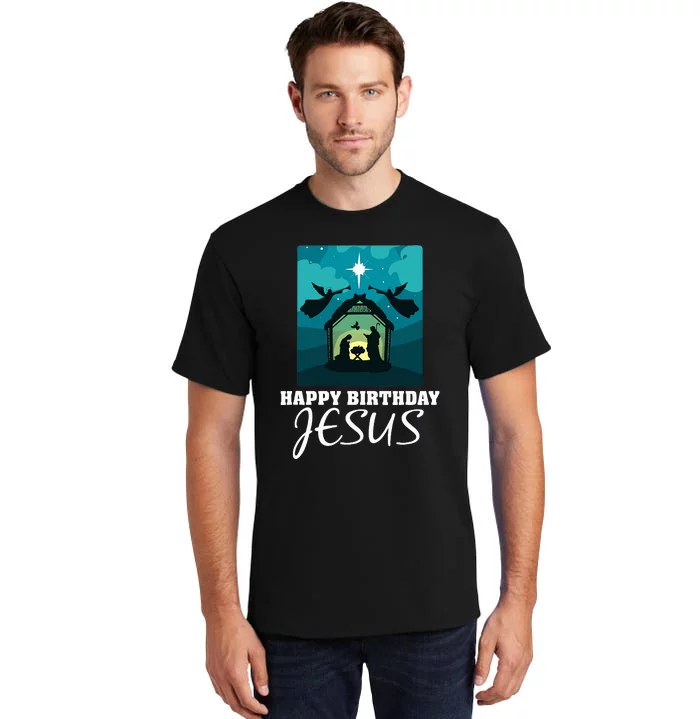 Happy Birthday Jesus  Christmas Advent Nativity Scene North Tall T-Shirt