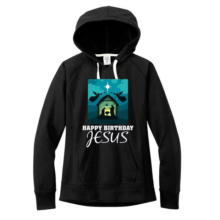 Happy Birthday Jesus  Christmas Advent Nativity Scene North Women's Fleece Hoodie