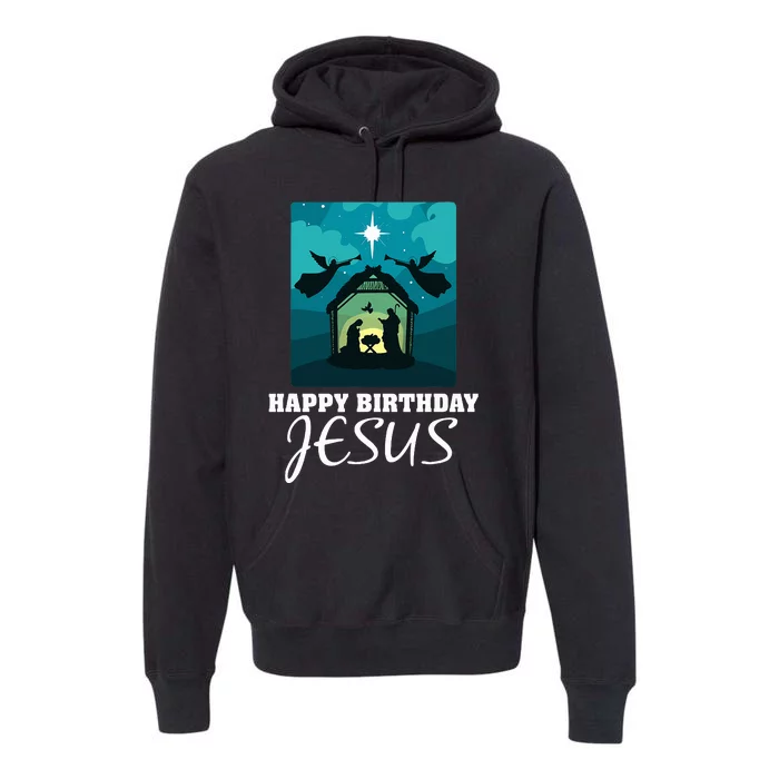 Happy Birthday Jesus  Christmas Advent Nativity Scene North Premium Hoodie