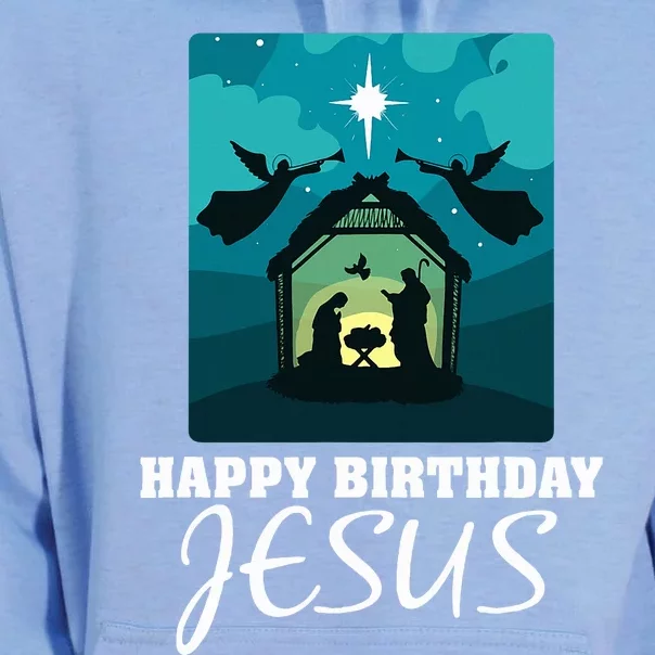 Happy Birthday Jesus  Christmas Advent Nativity Scene North Unisex Surf Hoodie