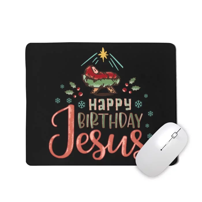 Happy Birthday Jesus Christ The Savior Is Born Christian Retro Christmas Mousepad