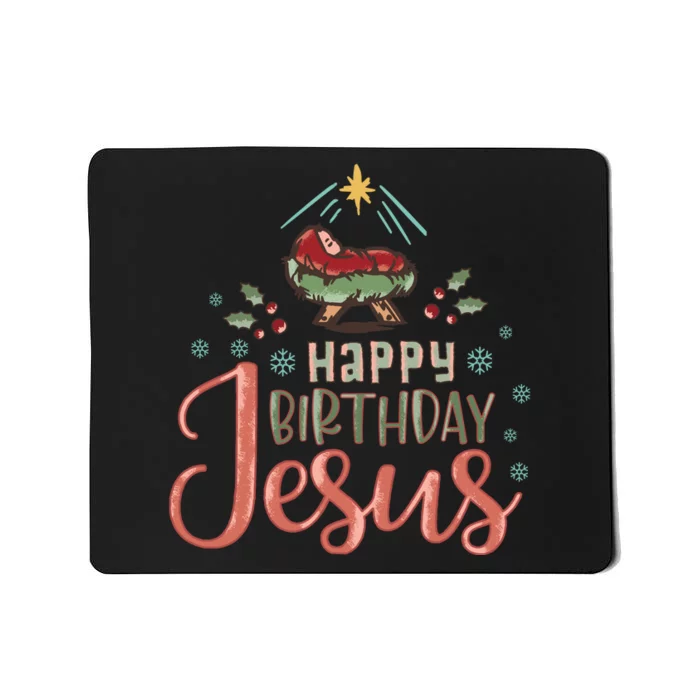 Happy Birthday Jesus Christ The Savior Is Born Christian Retro Christmas Mousepad