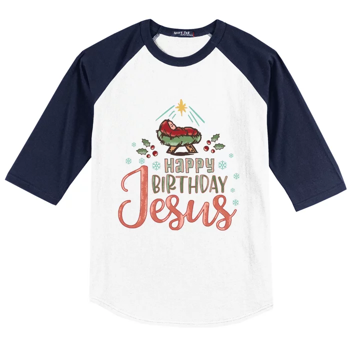 Happy Birthday Jesus Christ The Savior Is Born Christian Retro Christmas Baseball Sleeve Shirt