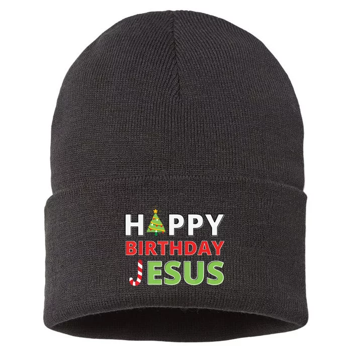 Happy Birthday Jesus Funny Christian Christmas Sustainable Knit Beanie