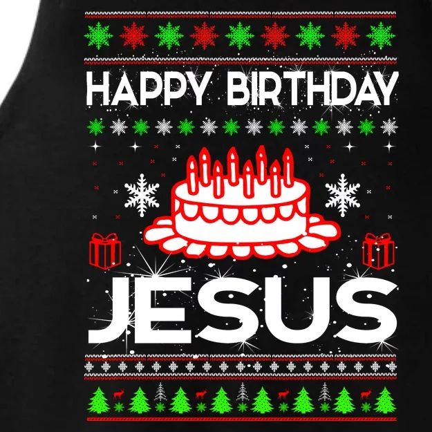 Happy Birthday Jesus Ugly Christmas Ladies Tri-Blend Wicking Tank