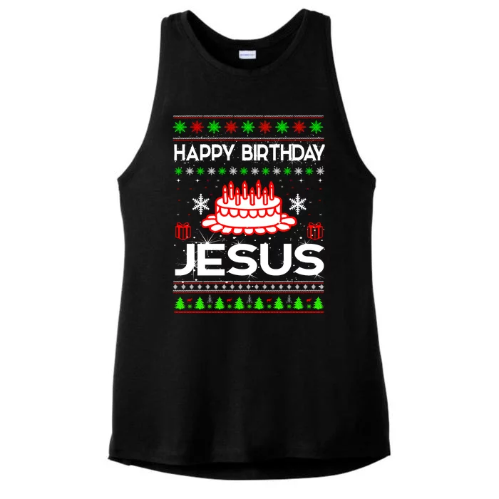 Happy Birthday Jesus Ugly Christmas Ladies Tri-Blend Wicking Tank