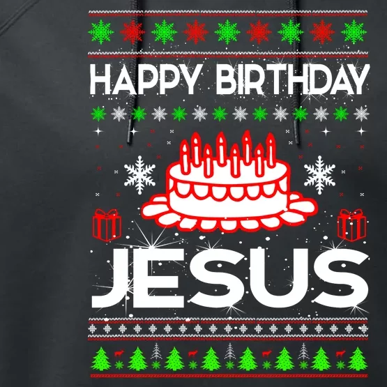 Happy Birthday Jesus Ugly Christmas Performance Fleece Hoodie