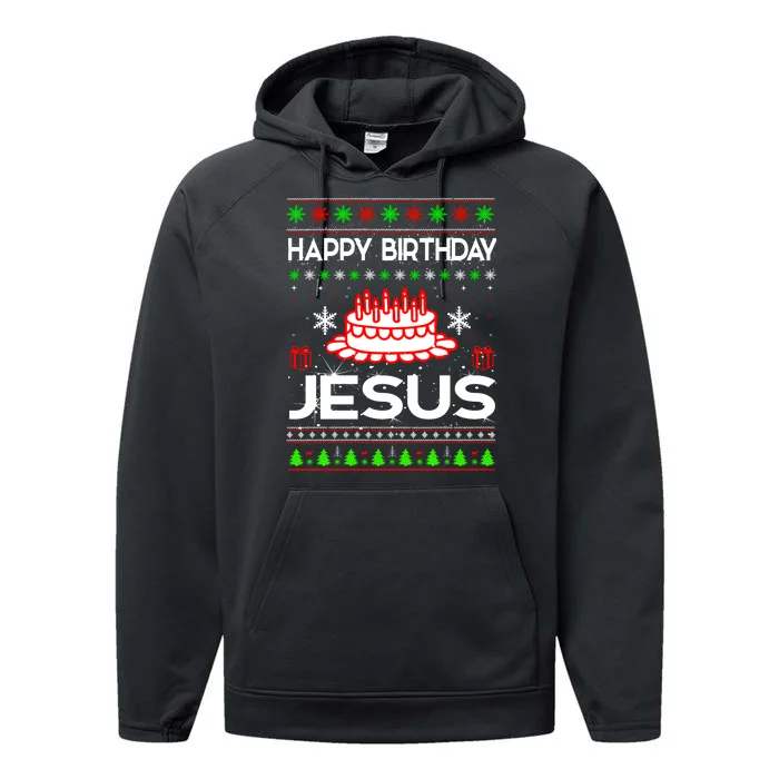 Happy Birthday Jesus Ugly Christmas Performance Fleece Hoodie