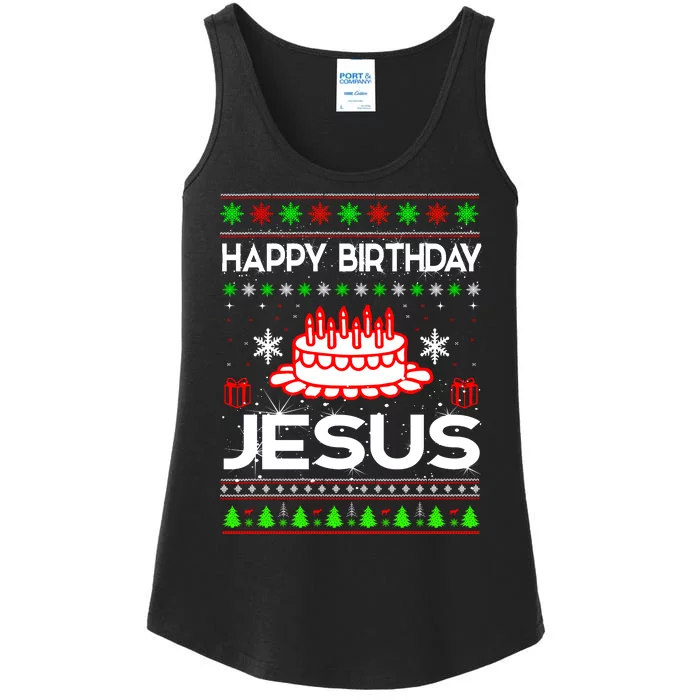 Happy Birthday Jesus Ugly Christmas Ladies Essential Tank