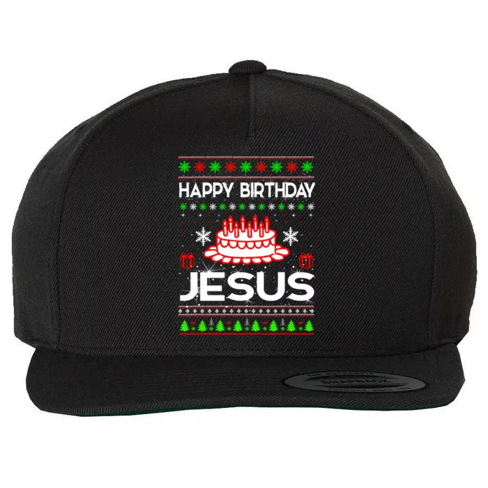 Happy Birthday Jesus Ugly Christmas Wool Snapback Cap