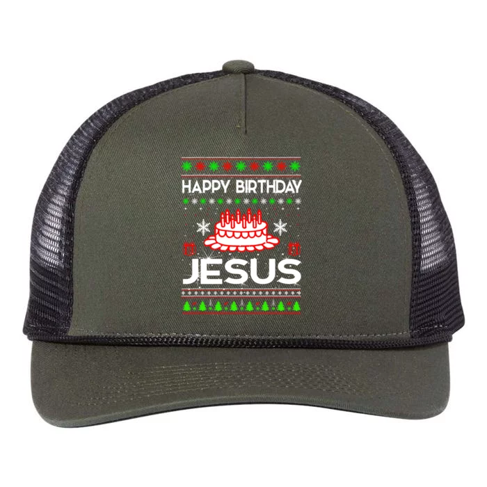 Happy Birthday Jesus Ugly Christmas Retro Rope Trucker Hat Cap