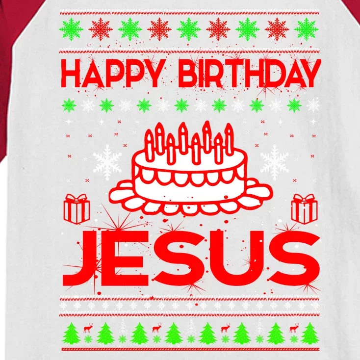 Happy Birthday Jesus Ugly Christmas Kids Colorblock Raglan Jersey