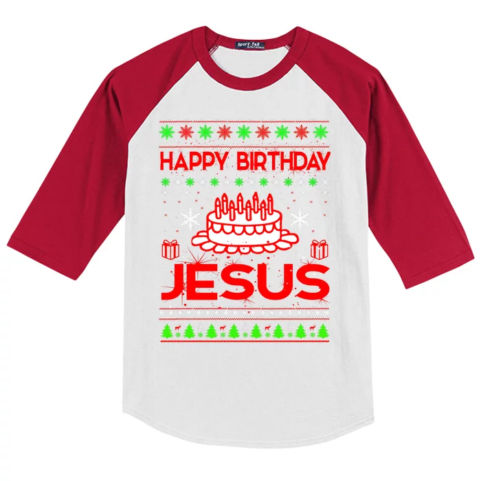 Happy Birthday Jesus Ugly Christmas Kids Colorblock Raglan Jersey