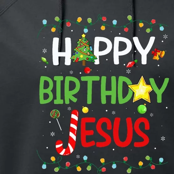 Happy Birthday Jesus Ugly Sweater Christmas Funny Pajama Performance Fleece Hoodie