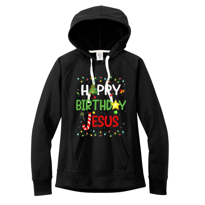 Happy Birthday Jesus Ugly Sweater Christmas Funny Pajama Women's Fleece Hoodie