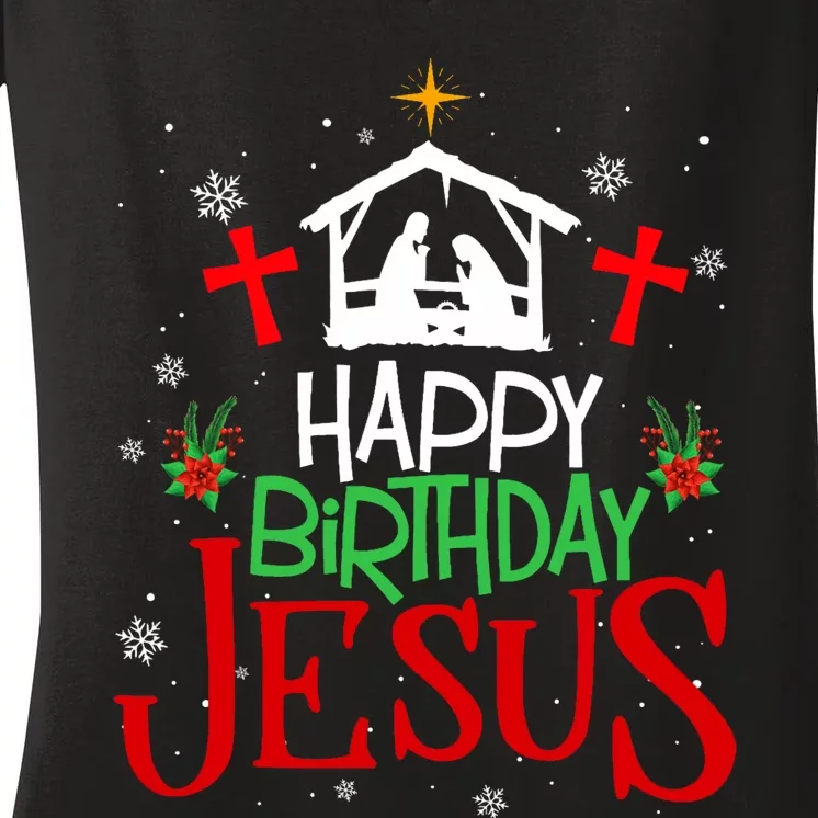 Happy Birthday Jesus Funny Christian Christmas Holiday Gifts Women's V-Neck T-Shirt