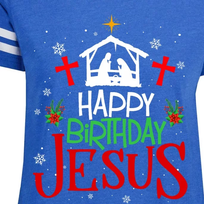 Happy Birthday Jesus Funny Christian Christmas Holiday Gifts Enza Ladies Jersey Football T-Shirt