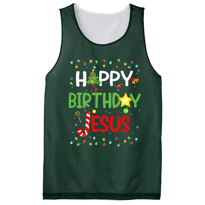 Happy Birthday Jesus Ugly Sweater Christmas Funny Pajama Mesh Reversible Basketball Jersey Tank