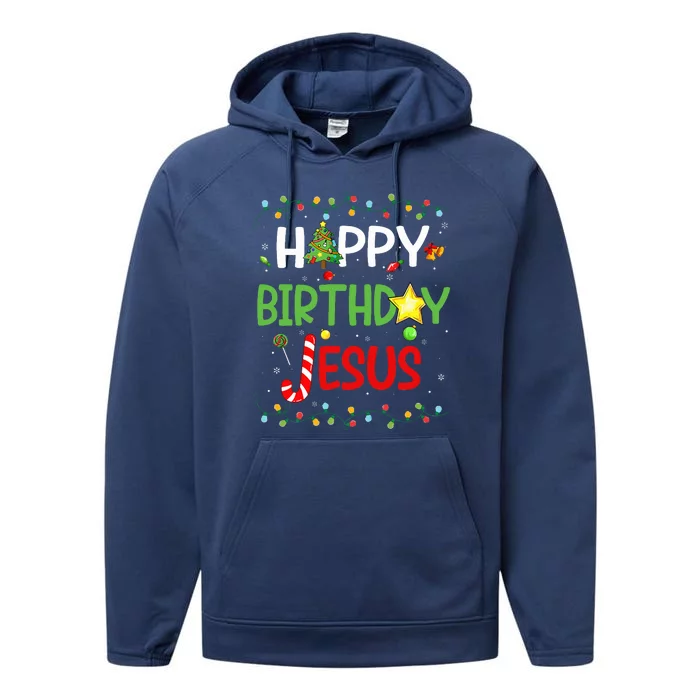 Happy Birthday Jesus Ugly Sweater Christmas Funny Pajama Performance Fleece Hoodie