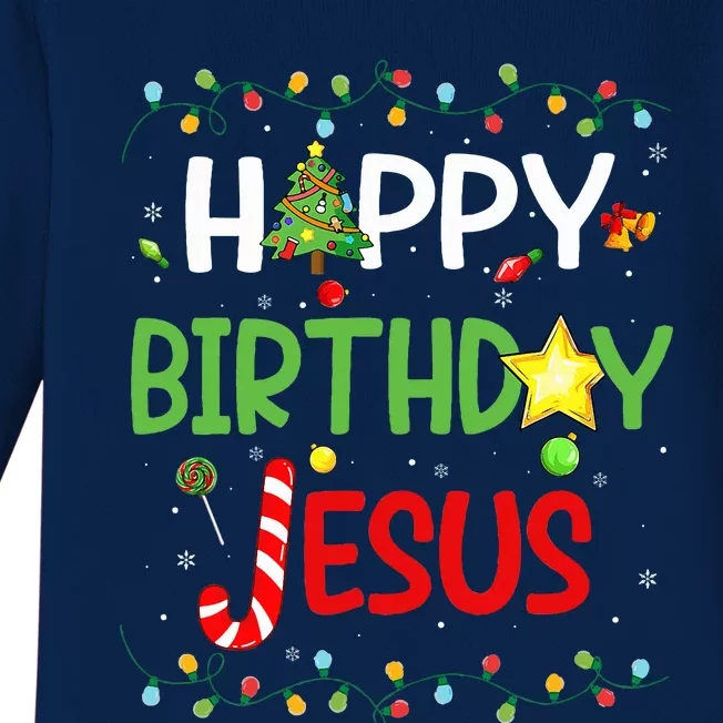 Happy Birthday Jesus Ugly Sweater Christmas Funny Pajama Baby Long Sleeve Bodysuit