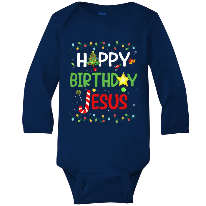 Happy Birthday Jesus Ugly Sweater Christmas Funny Pajama Baby Long Sleeve Bodysuit