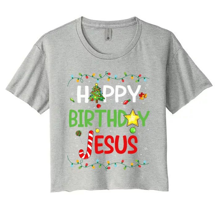 Happy Birthday Jesus Ugly Sweater Christmas Funny Pajama Women's Crop Top Tee