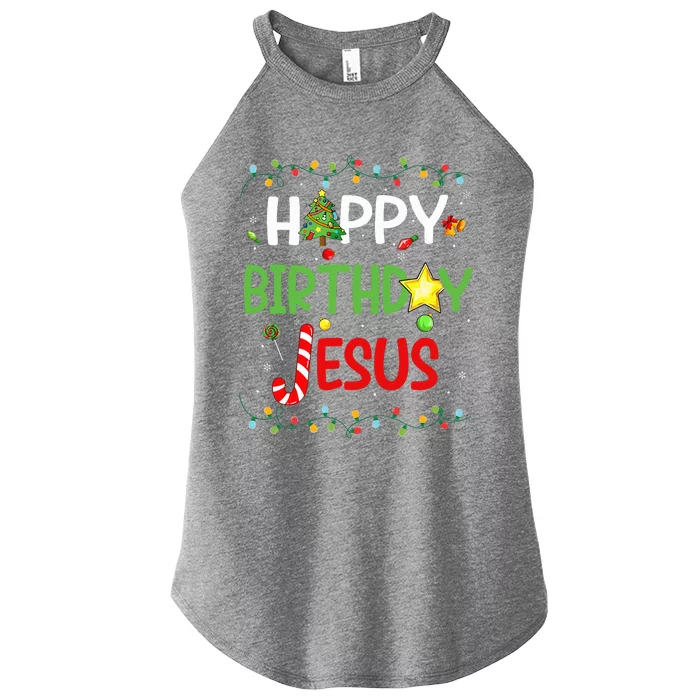 Happy Birthday Jesus Ugly Sweater Christmas Funny Pajama Women’s Perfect Tri Rocker Tank