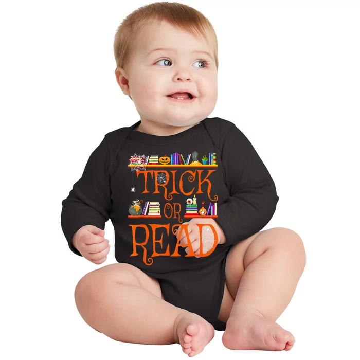 Halloween Book Lovers Librarian Trick Or Read Library Event Baby Long Sleeve Bodysuit