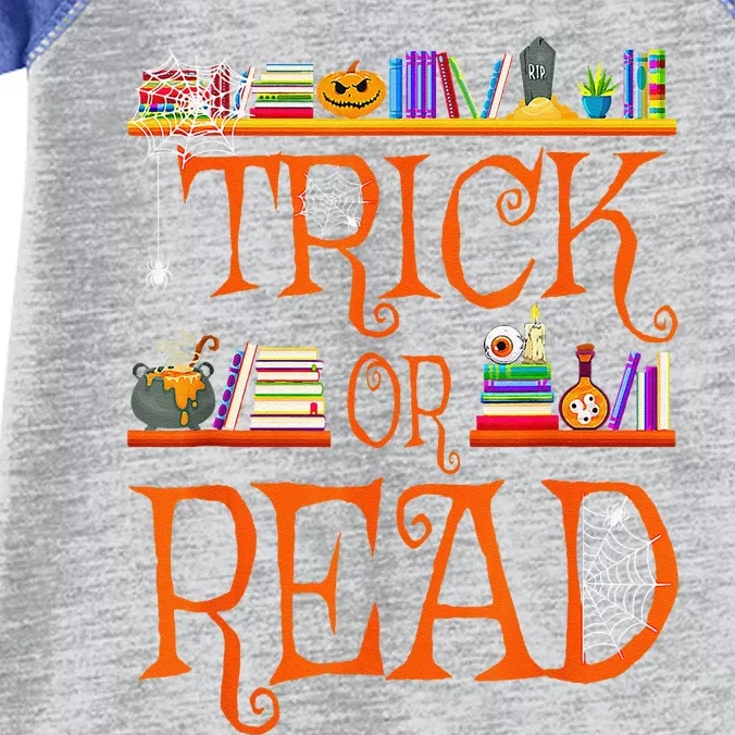 Halloween Book Lovers Librarian Trick Or Read Library Event Infant Baby Jersey Bodysuit