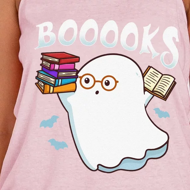 Halloween Books Librarian English Teacher Reader Reading Cute Women's Knotted Racerback Tank