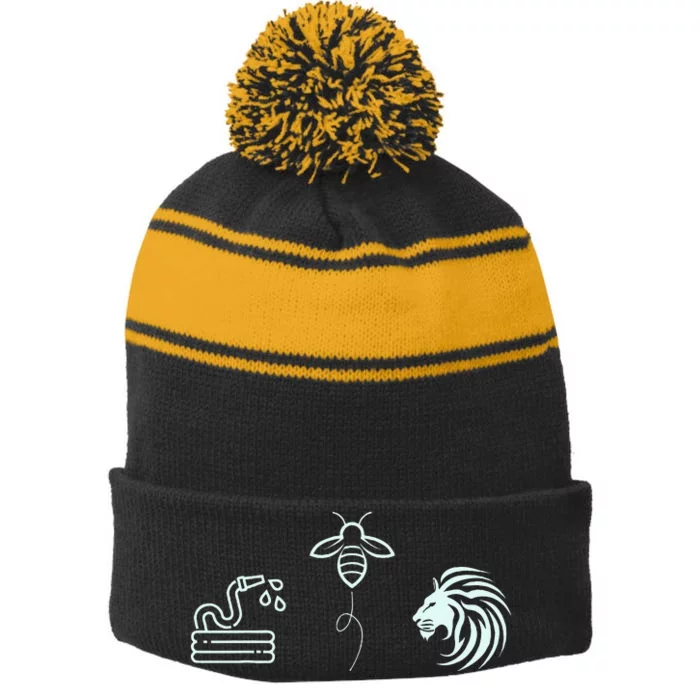 Hose Bee Lion Icons Hoes Be Lying Pun Intended Stripe Pom Pom Beanie