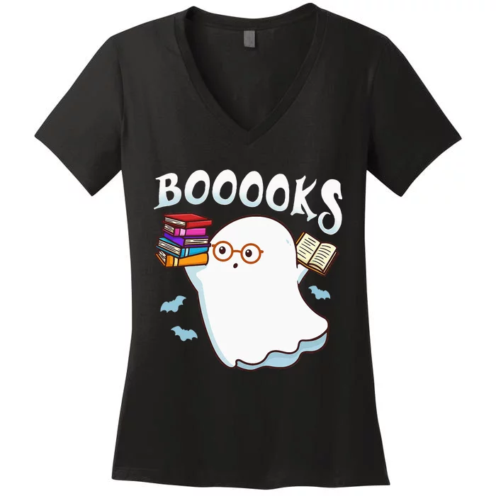 Halloween Books Librarian English Teacher Reader Reading Women's V-Neck T-Shirt