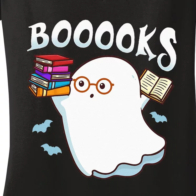 Halloween Books Librarian English Teacher Reader Reading Women's V-Neck T-Shirt