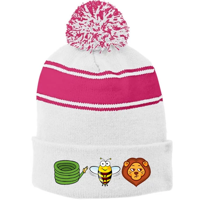 Hose Bee Lion Stripe Pom Pom Beanie