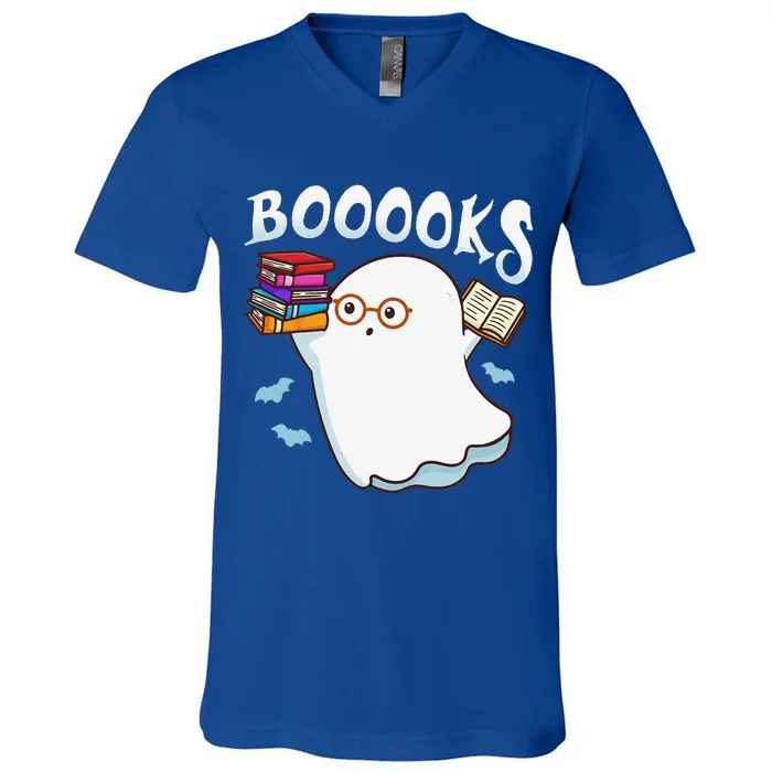 Halloween Books Librarian English Teacher Reader Reading V-Neck T-Shirt