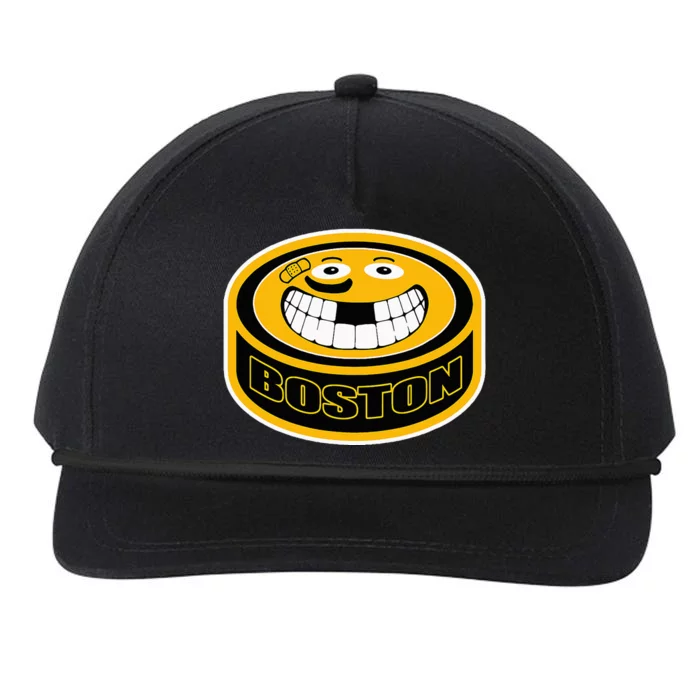 Hockey Boston Mass. Funny Puck Smile Face Snapback Five-Panel Rope Hat