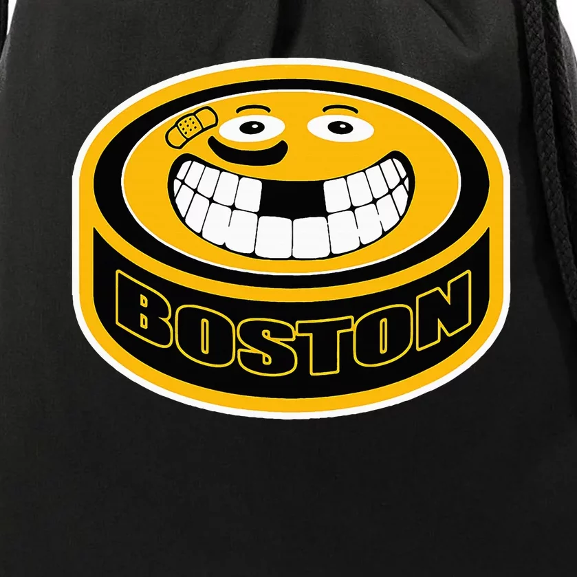 Hockey Boston Mass. Funny Puck Smile Face Drawstring Bag