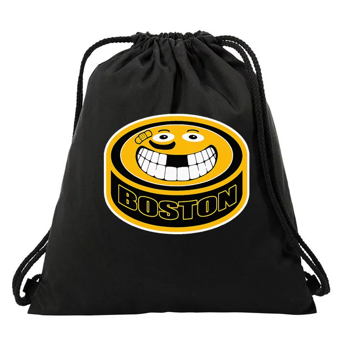 Hockey Boston Mass. Funny Puck Smile Face Drawstring Bag