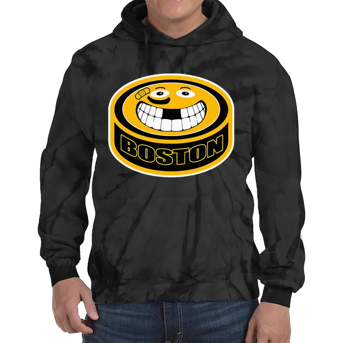 Hockey Boston Mass. Funny Puck Smile Face Tie Dye Hoodie