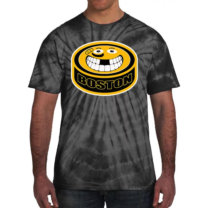 Hockey Boston Mass. Funny Puck Smile Face Tie-Dye T-Shirt