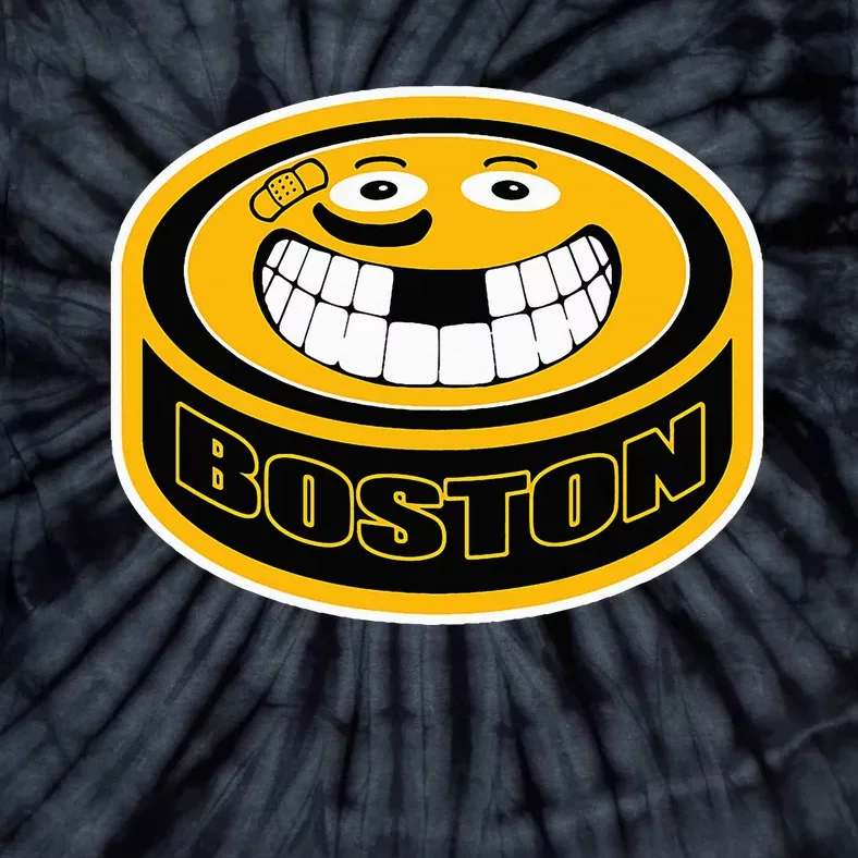 Hockey Boston Mass. Funny Puck Smile Face Tie-Dye T-Shirt