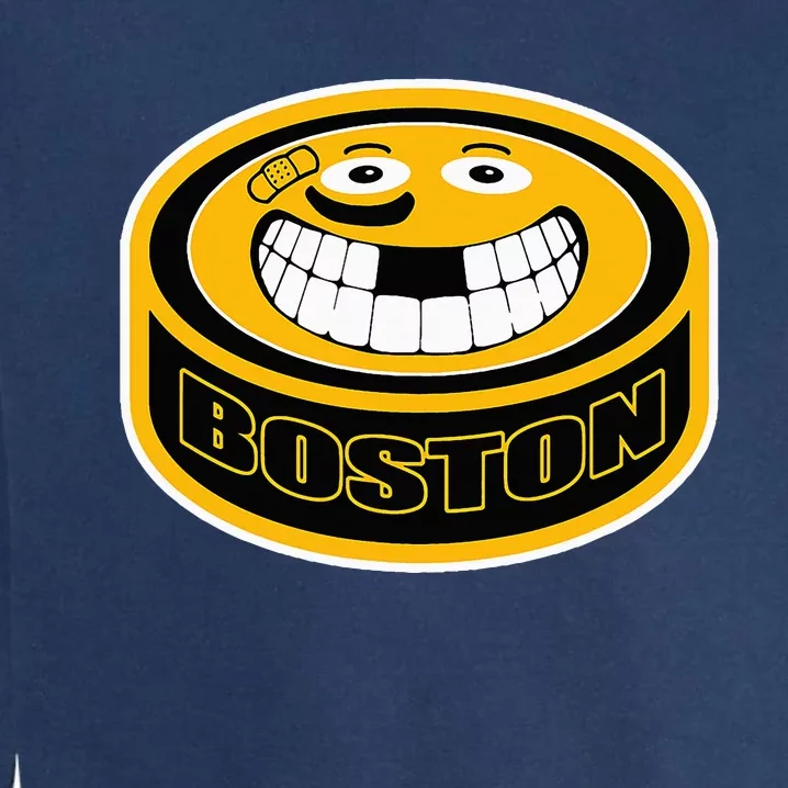 Hockey Boston Mass. Funny Puck Smile Face Garment-Dyed Sweatshirt