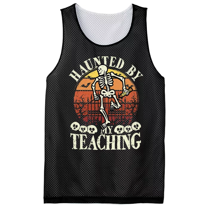 Haunted By My Teaching Spooky Skeleton Halloween Teacher Mesh Reversible Basketball Jersey Tank