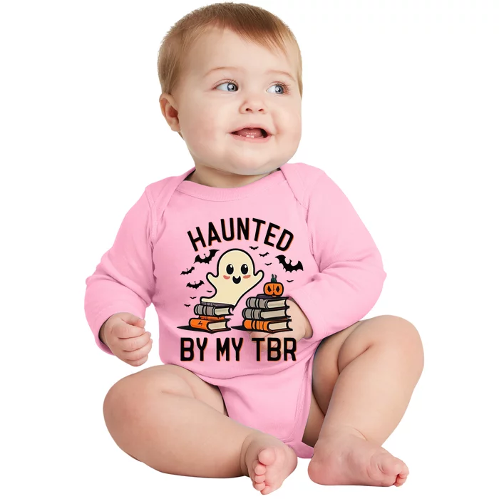 Haunted By My Tbr Boo Halloween Book Baby Long Sleeve Bodysuit